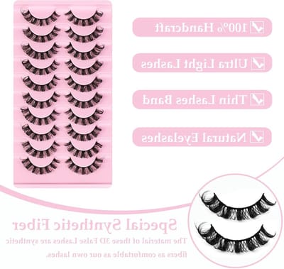 Natuurlijke 3D Valse Wimpers - 10 Paar D Curls Russische Stripwimpers met Wimperclip voor Fluffy Oogmake-up