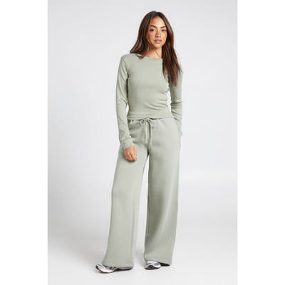 boohoo Dames Trainingsset Met Ronde Hals Top Met Lange Mouwen En Rechte Pijp Joggingbroek | Gewassen Kaki | Maat: XL