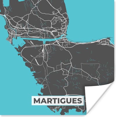 Poster Stadskaart - Kaart - Plattegrond - Martigues - Frankrijk - 100x100 cm XXL