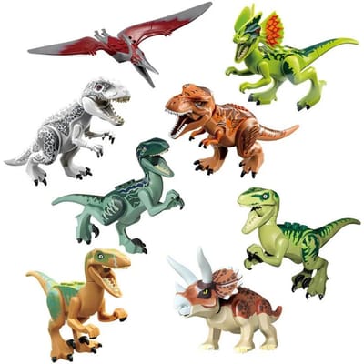 8 Stuks/set Jurassic Dinosaurus Blokken Speelgoed Jurassic Actiefiguren Modellen Bouwstenen Speelgoed Compatibel met Dinosaurus gray