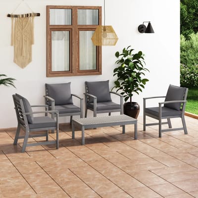 vidaXL - 5-delige - Loungeset - met - kussens - massief - acaciahout - grijs