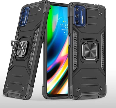 Hoesje geschikt voor Motorola G9 Plus Hoesje Heavy Duty Armor Hoesje Zwart - Hoesje geschikt voor Motorola G9 Plus Case Kickstand Ring cover met Magnetisch Auto Mount
