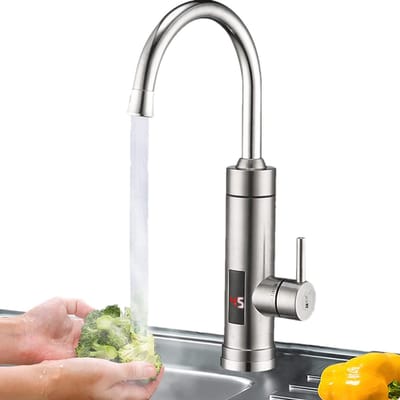 Doorstroomverwarmer Kraan - Direct Warm Water - Keuken Badkamer - LCD Temperatuurweergave - 3000 Watt - Roestvrij Staal