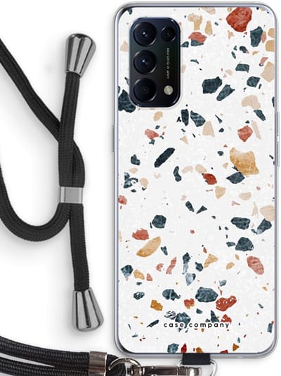 Case Company® - Hoesje met koord geschikt voor Oppo Find X3 Lite hoesje met Koord - Terrazzo N°4 - Telefoonhoesje met Zwart Koord - Bescherming aan alle Kanten en Over de Schermrand