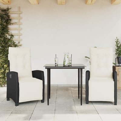 vidaXL - 3-delige - Tuinset - met - kussens - poly - rattan - zwart