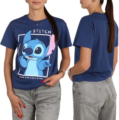DISNEY Stitch Dames-katoenen T-shirt met korte mouwen, 100% katoen OEKO-TEX, L