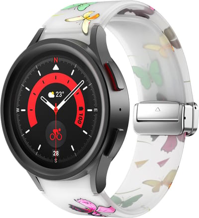 Strap-it Smartwatch bandje - Luminous Butterfly magnetisch siliconen bandje geschikt voor Samsung Galaxy Watch 7 (40 & 44mm) / Galaxy Watch 6 (Classic)/ Galaxy Watch 5 / Galaxy Watch 5 Pro / Galaxy Watch 4 / Galaxy Watch 4 Classic / Watch FE