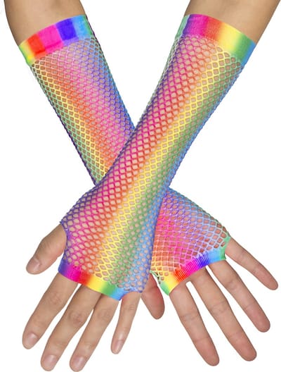 Boland - Paar handschoenen New York regenboog Regenboog,Neon - Volwassenen - Vrouwen - Hippie - 80's & 90's - Disco- Pride - Progress