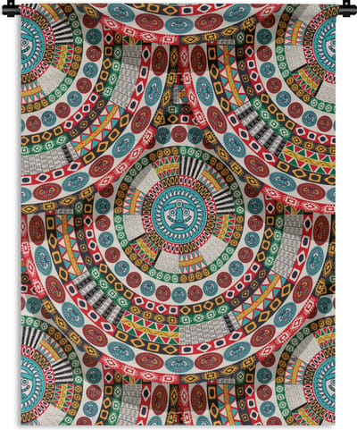 Wandkleed - Wanddoek - Tegel - Azteken - Cirkels - Patronen - 90x120 cm - Wandtapijt