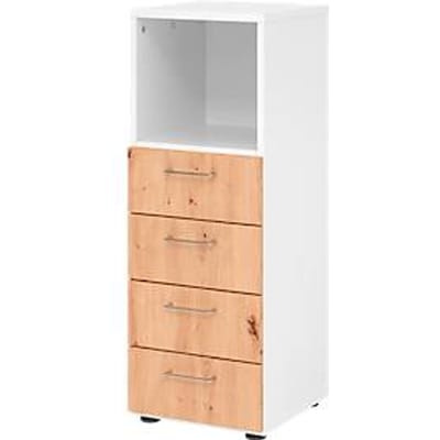 Breno ladekast, 4 laden, 1 legplank, metalen handgrepen, B 400 x D 420 x H 1100 mm, wit/eiken