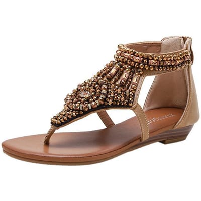 Grote Maat 41 42 Dames Hand Gevlochten Kralen Chunky Hak Sandalen Teenslippers Bohemien Nationale Stijl Lage Hak Zomerschoenen 37 kaki