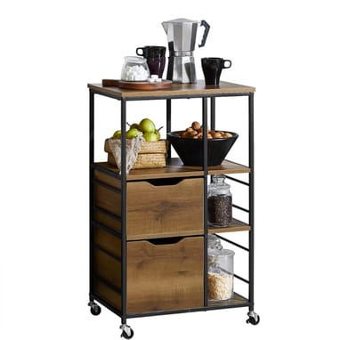 AHD® Keukeneiland - Keukeneiland Verplaatsbaar - Keukeneiland op Wielen - Bruin/Zwart - 37cm x 53cm x 89cm