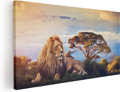 Artaza Canvas Schilderij Leeuw - 40x20 cm - Klein - Wanddecoratie Afrika - Muurdecoratie Dieren - Schilderijen Op Canvas