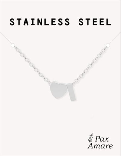Letter I Ketting Zilverkleurig - Stainless Steel - Initiaal & Hartje Hanger - Initialen Ketting op Cadeau Kaartje - Pax Amare