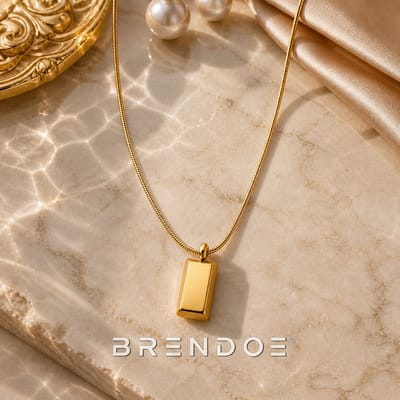 Brendoe Goudkleurige Rechthoekige Ketting Dames – 304 RVS Ketting met Hanger – Minimalistische Necklace