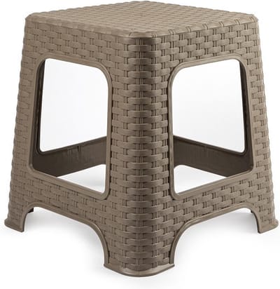 Plasicforte opstapje/krukje - taupe - rotan kunststof - 32 x 32 x 30 cm - Keuken/kamers/DHZ - trapjes - bijzet krukjes