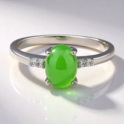 Cavill - Zilveren ring met 1,22 ct Keizerlijk Chrysopraas en 0,045 ct Witte Topaas - 925 Sterling Zilver - Elegante ovale cabochon ring maat 17