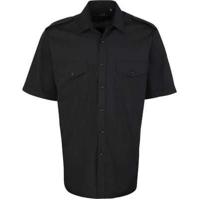 Premier heren pilotenwerkshirt met korte mouwen en effen werk 14.5 zwart