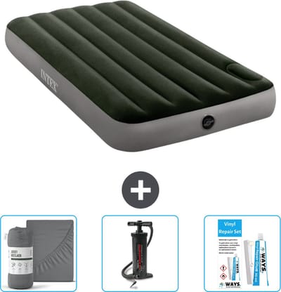 Intex Luchtbed - 1-Persoons - 99 x 191 x 25 cm - Groen - Inclusief Hoeslaken - Pomp en Reparatieset
