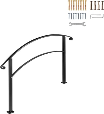 Leuningen voor buitentrappen, 1 of 3 treden, zwart smeedijzer, flexibele leuning voor veranda, betonnen of houten trappen
