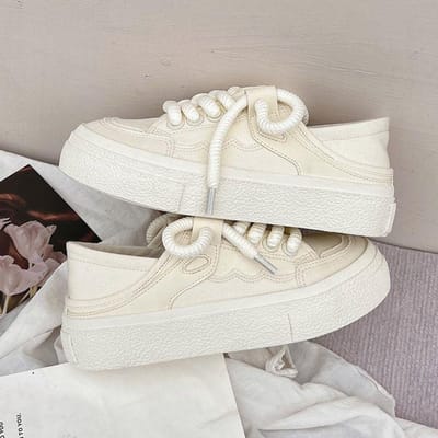 Hoogwaardige Zomer- en Herfst Retro Platform Canvas Schoenen voor Dames Om Op te Stappen en te Dragen Twee Boardschoenen voor Dames 38 beige