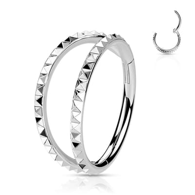 Piercing PVD Pyramid Cuts Chevron double lined 1.2x10 - zilver - LMPiercings