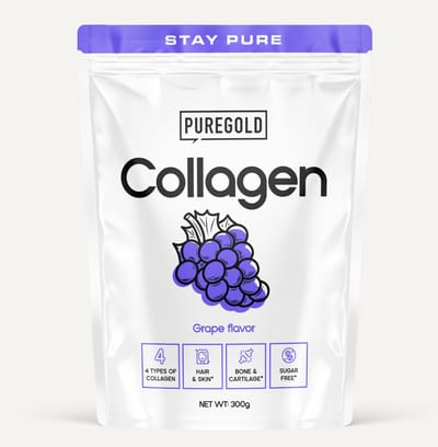 Pure Gold Collagen Rundercollageen Poeder – 300g – 25 Porties – 4 Types Collageen met Vitamine C, A, Zink & Selenium – Druif