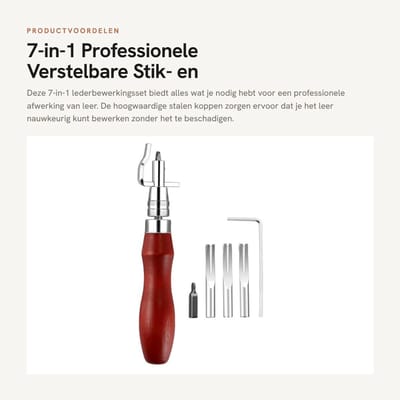 Dailygoods- Stikfrees Professionele 7-in-1 Set - Verstelbare Vouwrandfrees - Leernaai/Groeffrees - Gereedschap voor Lederbewerking - Stalen Kop - Inclusief 6 Gereedschapskoppen - Leerbewerkingsgereedschap