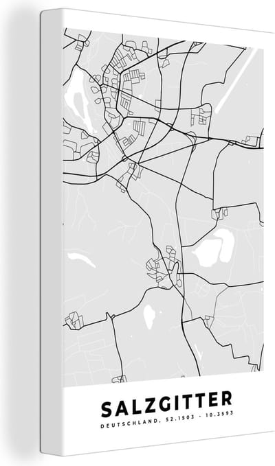Canvas Schilderij Plattegrond - Salzgitter - Duitsland - Kaart - Stadskaart - 20x30 cm - Wanddecoratie