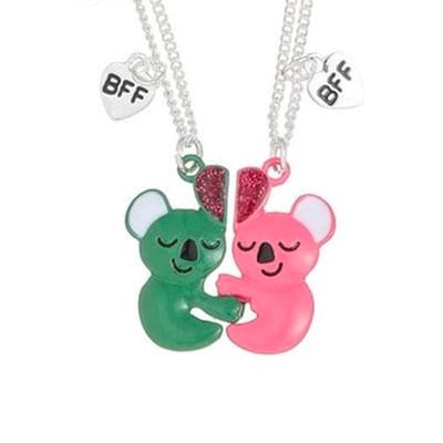 Bixorp Friends BFF Ketting voor 2 met Magnetische Groene & Roze Koalas & Hartje - Zilverkleurig Koord - Vriendschapsketting Cadeau