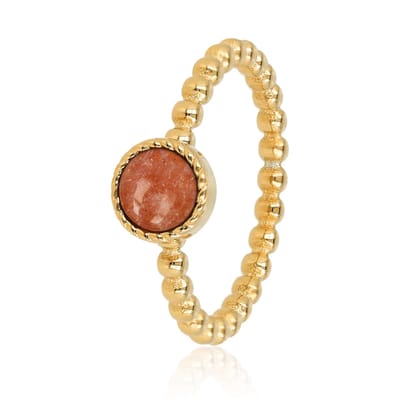 My Bendel - Bolletjes Ring met Ronde Edelsteen • Berry Quartz - met Luxe Cadeauverpakking | Sieraden Voor Dames | Maat 16.00 Mm / Maat 50