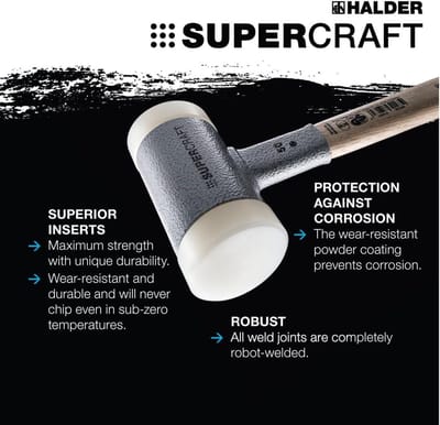 Terugslagvrije Supercraft-schoonloophamer met onbreekbare stalen buissteel - Ø 50 nylon