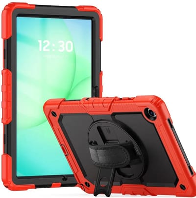 Hoes met ingebouwde Screenprotector Geschikt voor Samsung Galaxy Tab A11 Plus | Inclusief 360° Draaibare Handriem en Schouderriem | Extreme bescherming | Ideaal voor zakelijk gebruik | Rood