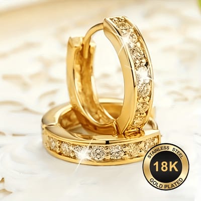 Sjika - Oorbellen Dames 18K Gold Plated – Gouden Oorringen met Zirkonia – RVS Hoop Earrings – Luxe Oorbellen Dames – Minimalistische Sieraden - Cadeau voor haar