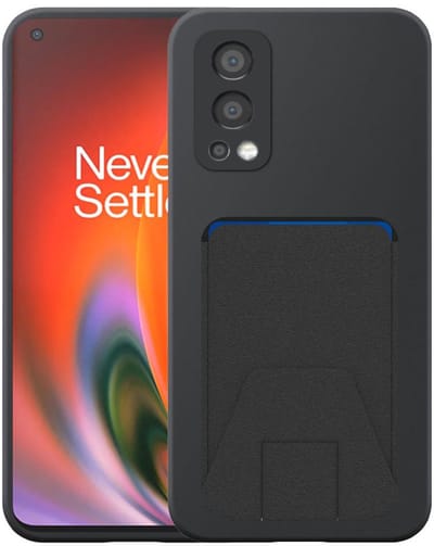 Geschikt voor OnePlus Nord 2 Telefoonhoesje met Verstelbare Leren Pasjeshouder - Flexible Back Cover Case Siliconen TPU with Adjustable Leather Cardslot - Zwart - Smartphonica geschikt voor OnePlus Nord 2;OnePlus Nord 2 5G