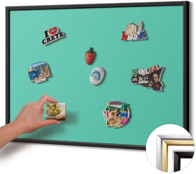 Wallfluent - Munt Magneetbord Met Effen Achtergrond - 80 cm x 60 cm - Magneetbord met Zwarte Frame - Muntkleur - Memobord Magnetisch - Magnetisch Bord voor aan de Wand - Magnetisch Bord Rechthoekig