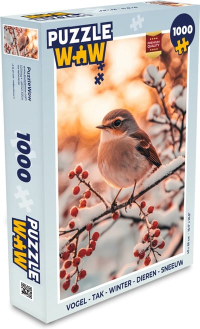 Puzzel Vogel - Tak - Winter - Dieren - Sneeuw - Legpuzzel - Puzzel 1000 stukjes volwassenen