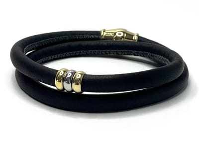 NIEUW! Jolla - dames armband zilver - leer - magneetsluiting - bedels - tweekleurig - Golden Touch - Donker Grijs