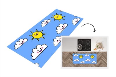 Keukenloper - Loper keuken - Kawaii - Patronen - Zon - Kinderen - 120x50 cm - Keukenloper vinyl