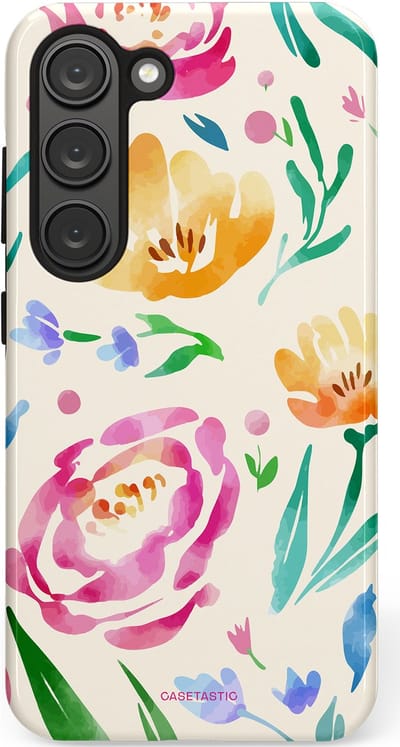 Casetastic hoesje geschikt voor Samsung Galaxy S23 - Dubbellaagse bescherming - Aquarel serenade - Fashion Case - Wit Mintgroen Crème Lichtroze