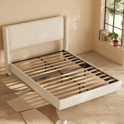 Guyii bed 140 cm - Luxe Tweepersoons Bedframe met Hoofdbord - Linnenlook Stof - Stevige Lattenbodem - 400 kg Draagkracht - bedframe