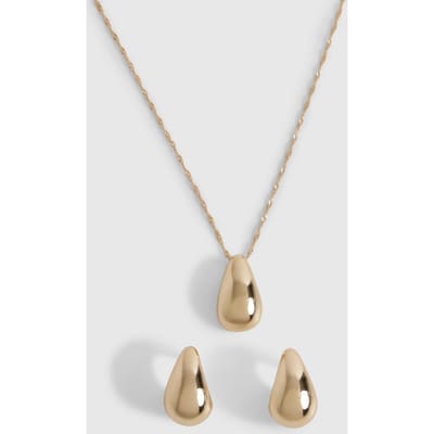 boohoo Dames Gouden chunky traanvormige ketting- en oorbellen set