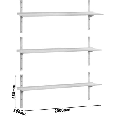 GGM Gastro Wandborde ECO - 2000x300mm - mit 3 Etagen Zilver