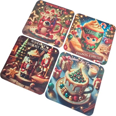 Onderzetters Kerst [Set van 4 stuks] - [Feestdagen] - [Koffie] - [Warme chocolademelk] - [Christmas Decoratie]