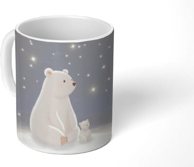 Mok - Koffiemok - Ijsbeer - Sneeuw - Sterren - Blauw - Mokken - 350 ML - Beker - Koffiemokken - Theemok