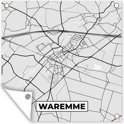 Tuin poster België – Waremme – Stadskaart – Kaart – Zwart Wit – Plattegrond - 200x200 cm - Tuindoek