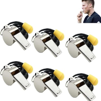 Set van 6 Sportieve RVS Fluitjes – Krachtige Toon en Duidelijke Geluid – Ideaal voor Coaches, Scheidsrechters en Leraren – Verstelbare Lanyard Lengte voor Gemak