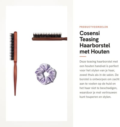 Dailygoods- Haarborstel Antiklit - Teasing Haarborstel Houten Handvat - Professionele Salonborstel - 24 x 3 cm - Roodbruin - Vermindert Haarbreuk - Toupeerborstel
