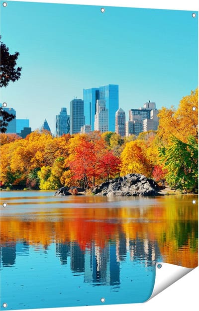 Gards Tuinposter Central Park in New York tijdens de Herfst - 90x120 cm - Tuindoek - Tuindecoratie - Wanddecoratie buiten - Tuinschilderij