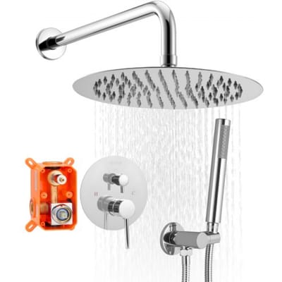 VEVOR Douchekraan Regendouchesysteem voor Badkamer Douchesysteem met 254 mm Ronde Regendouchekop & Handdouche, Wandgemonteerde Badkamerkranen met Messing Klep & Afwerkingsset, Zilver Chroom